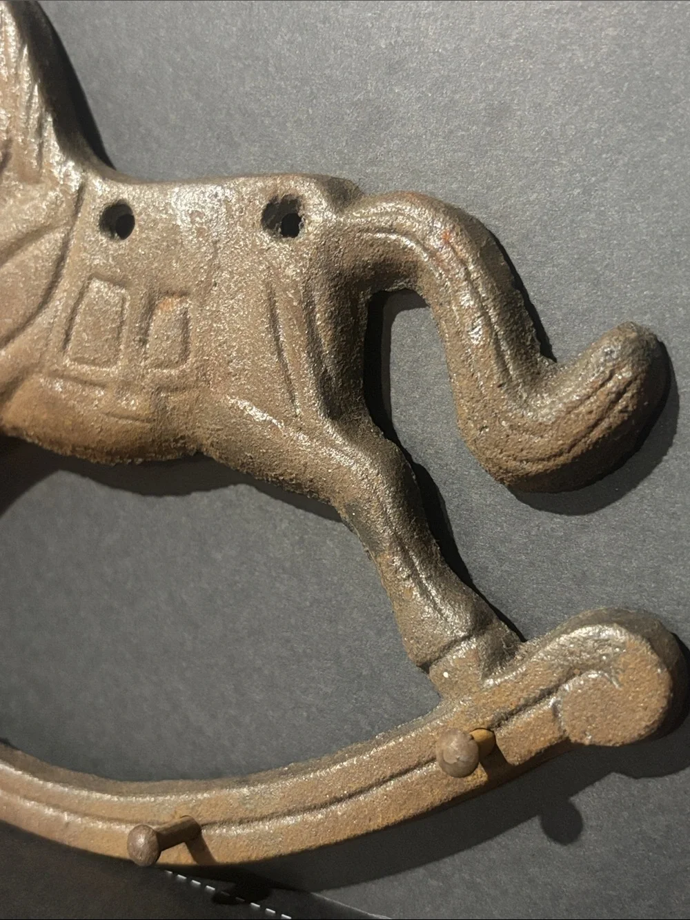 Vintage cast iron multi wall hook rocking horse equestrian decor